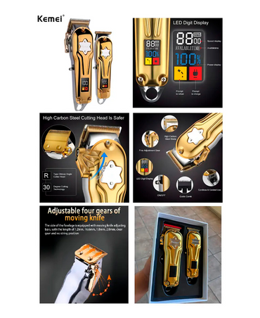 KEMEI ALL-METAL BARBER COMBO CLIPPER /TRIMMER KM-2011 GOLD