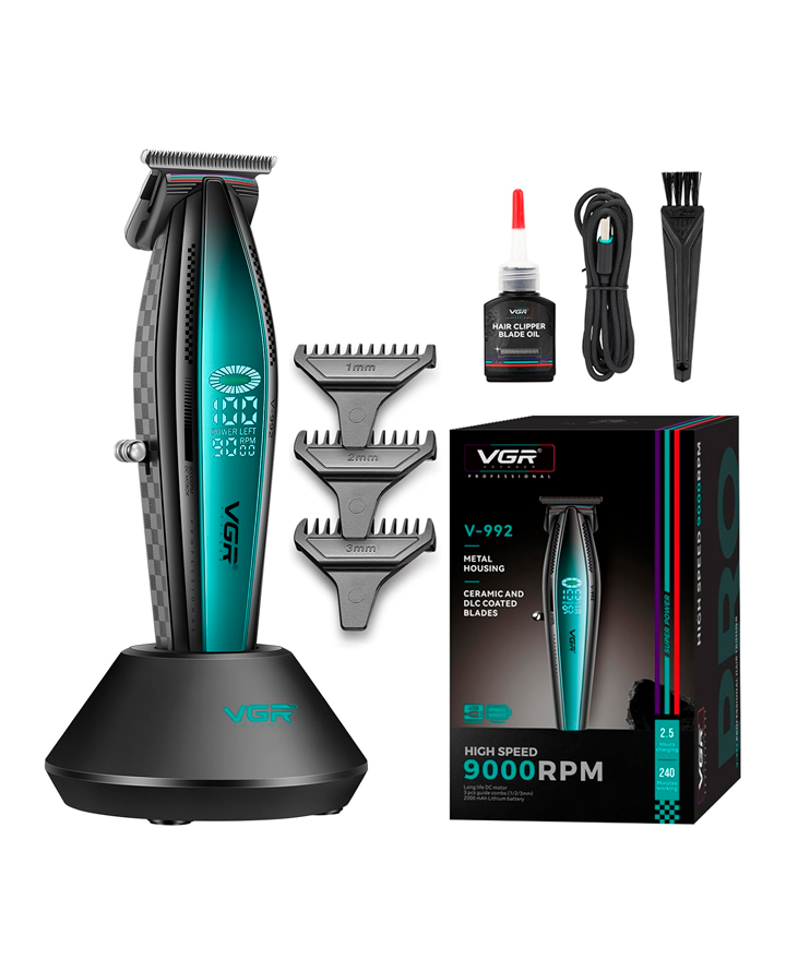 VGR TRIMMER NEGRO CON VERDE 9000 RPM V-992 - El Palacio De La Belleza