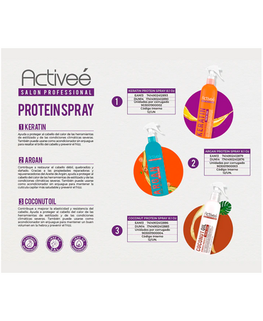 ACTIVEE ARGAN PROTEINA SPRAY LEAVE IN AND THERMAL PROTECTION 8 OZ.