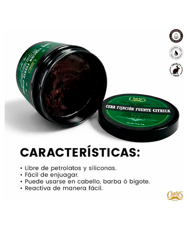 CHARLES CERA CITRICA BARBA Y CABELLO FIJACION FUERTE 113 GRS. - El Palacio De La Belleza