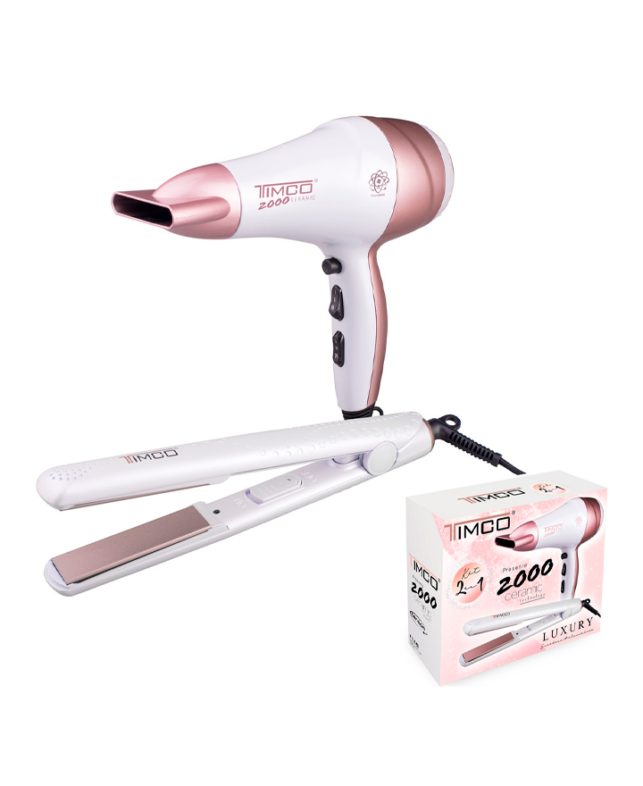 TIMCO SECADORA 2000 KIT 2 EN 1 SECADORA Y PLANCHA TA-1340