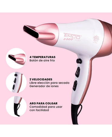 TIMCO SECADORA 2000 KIT 2 EN 1 SECADORA Y PLANCHA TA-1340