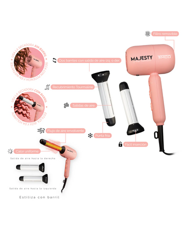 TIMCO MAJESTY PEACH TOURMALINE SECADORA & TENAZA SDD104