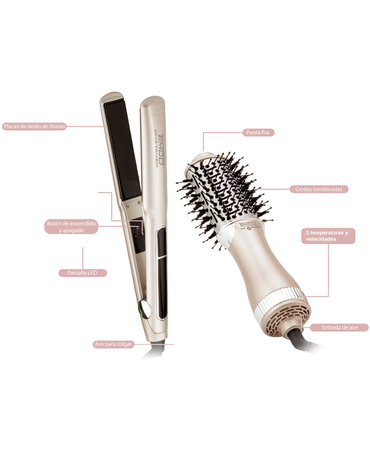 TIMCO KIT 2 EN 1 CEPILLO ALACIADOR AJHB2007/ PLANCHA PARA CABELLO P1098