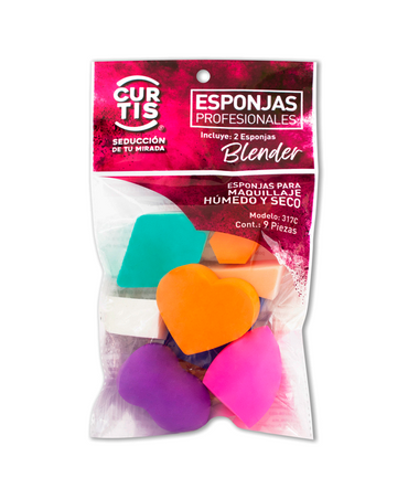 CURTIS ESPONJAS MAQUILLAJE HUMEDO Y SECO 9 PIEZAS 317C