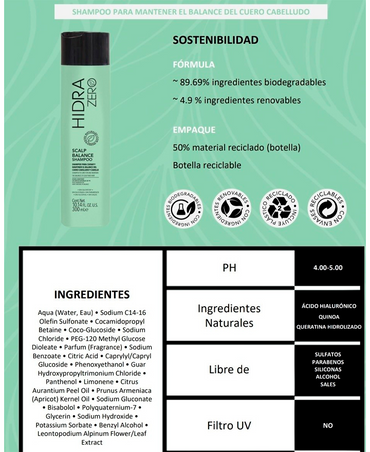 HIDRA ZERO SCALP BALANCE SHAMPOO 300 ML.