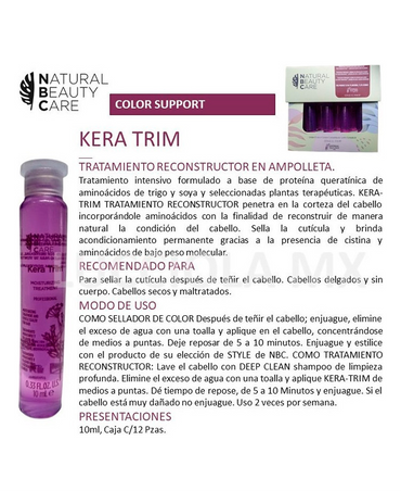 NBC KERATRIM RECONSTRUCTOR AMPOLLETAS 10 ML. CAJA CON 12 - El Palacio De La Belleza