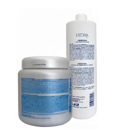 HIDRA BLEACH 7 NIVELES POLVO DECOLORANTE 350 GRS. + REVELADOR 30 VOL. 870 ML.