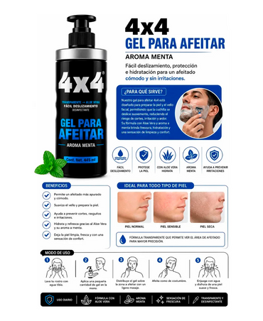 4X4 PROFESIONAL GEL PARA AFEITAR MENTA 485 ML.