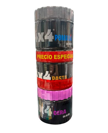 4X4 KIT 3 PACK POMADA + PASTA + CERA 100 GRS.