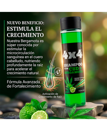 4X4 SHAMPOO CON CBD + BERGAMOTA 500 GRS.