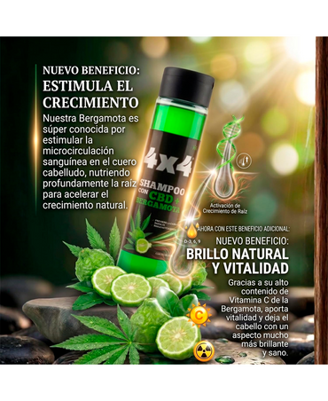 4X4 SHAMPOO CON CBD + BERGAMOTA 500 GRS.