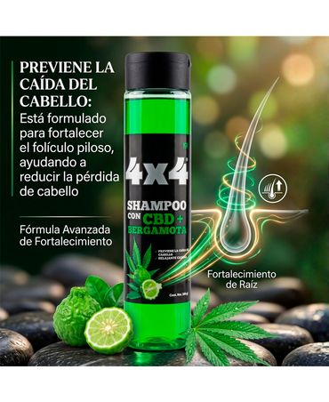 4X4 SHAMPOO CON CBD + BERGAMOTA 500 GRS.