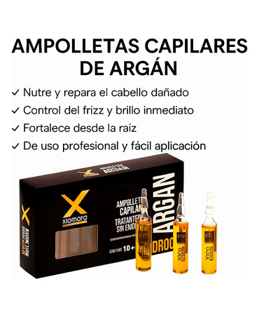 XIOMARA ARGAN TRATAMIENTO SIN ENJUAGUE AMPOLLETA CAJA 12X10 ML. - El Palacio De La Belleza