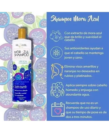 NEKANE SHAMPOO MATIZADOR MORA AZUL SIN SAL 960 ML. - El Palacio De La Belleza