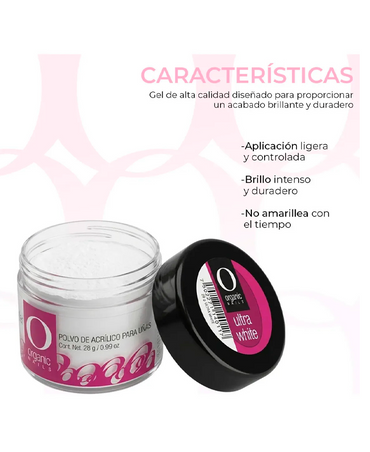 ORGANIC POLVO ACRILICO ULTRA WHITE 5 OZ./140 GRS.