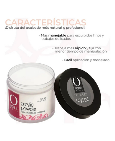 ORGANIC POLVO ACRILICO EXTRA DRY CRYSTAL 1 OZ./ 30 GRS. - El Palacio De La Belleza