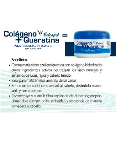 BELCAPEL TRATAMIENTO MATIZADOR AZUL EN CREMA COLAGENO Y QUERATINA.
