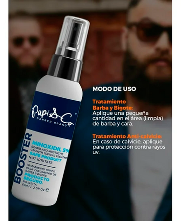 PAPI & CO. BEARD & MUSTACHE BOOSTER MINOXIDIL 5% 60 ML. - El Palacio De La Belleza