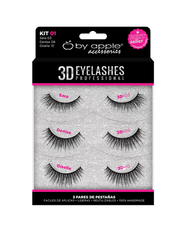 BY APPLE 3D EYELASHES 3 PARES KIT 01 (DENISSE 08, SARA 03 , GISELLE 10) 64952