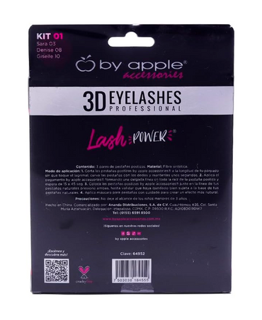 BY APPLE 3D EYELASHES 3 PARES KIT 01 (DENISSE 08, SARA 03 , GISELLE 10) 64952