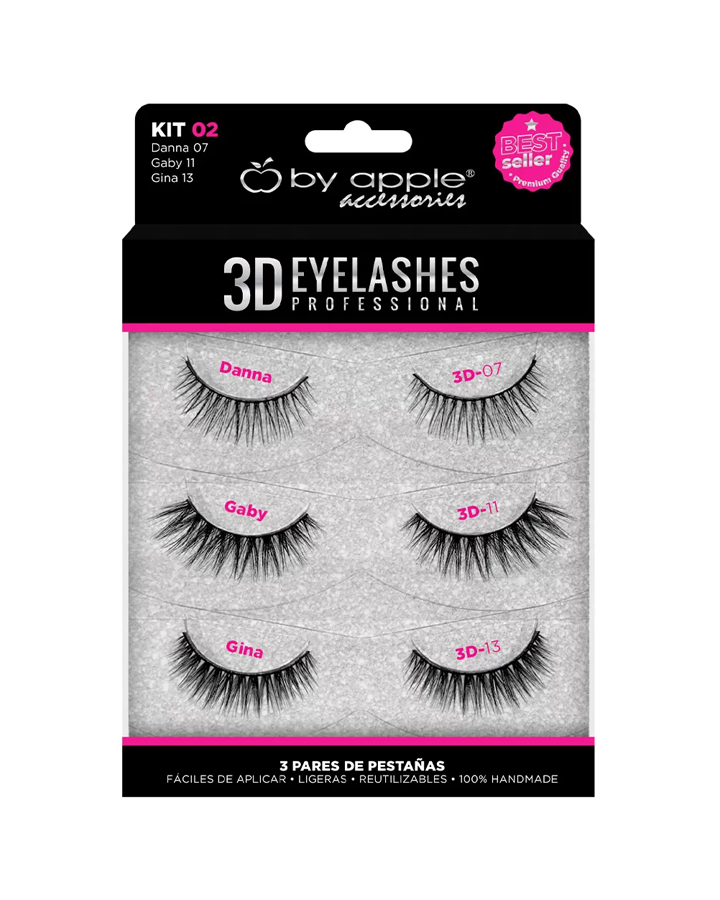 BY APPLE 3D EYELASHES 3 PARES KIT 02 (07 DANNA, 13 GINA, 11 GABY)