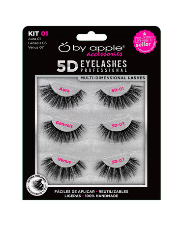 BY APPLE 5D EYELASHES 3 PARES KIT 01 (01 AURA, 03 GENESIS, 07 VENUS)