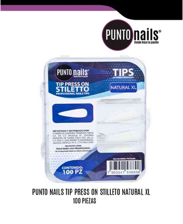 PUNTO NAILS TIP PRESS ON STILLETO NATURAL XL 100 PZS.