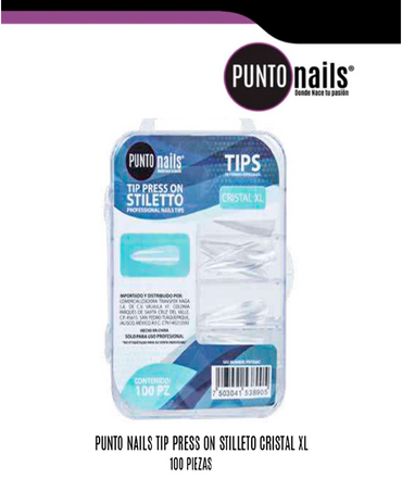 PUNTO NAILS TIP PRESS ON STILLETO CRISTAL XL 100 PZS.