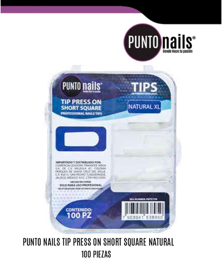 PUNTO NAILS TIP PRESS ON SHORT SQUARE NATURAL 100 PZS.