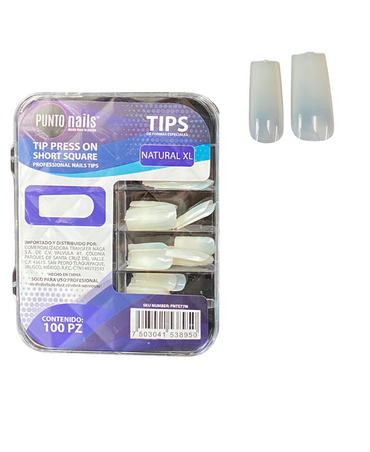 PUNTO NAILS TIP PRESS ON SHORT SQUARE NATURAL 100 PZS.