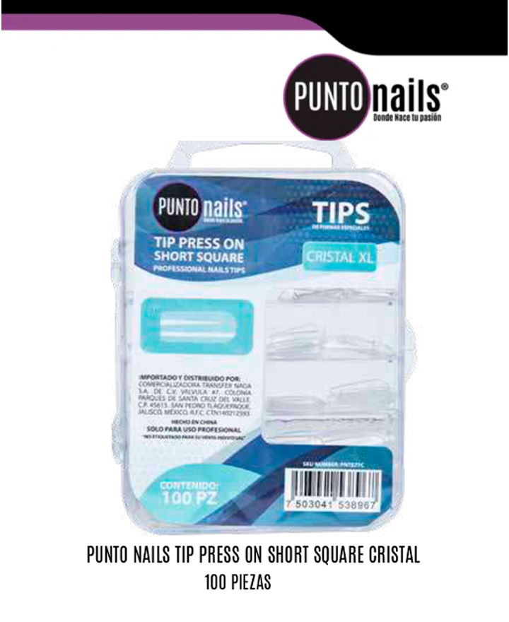 PUNTO NAILS TIP PRESS ON SHORT SQUARE CRISTAL 100 PZS.
