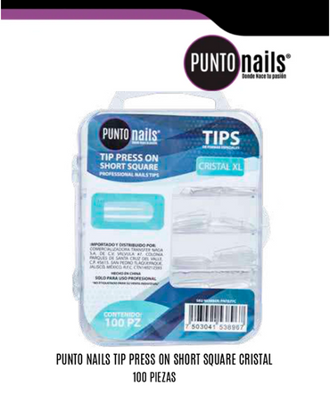 PUNTO NAILS TIP PRESS ON SHORT SQUARE CRISTAL 100 PZS.