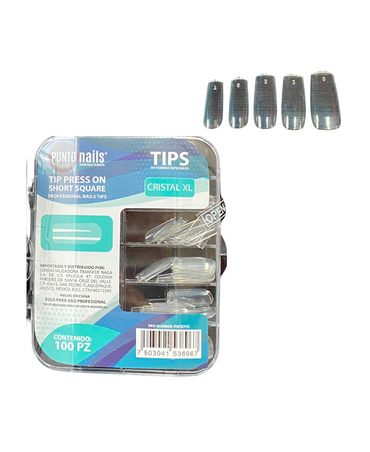 PUNTO NAILS TIP PRESS ON SHORT SQUARE CRISTAL 100 PZS.