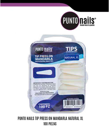 PUNTO NAILS TIP PRESS ON MANDARLA NATURAL XL 100 PZS.