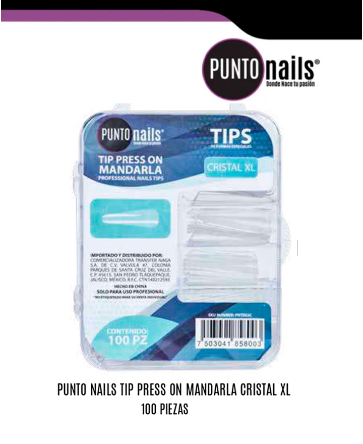 PUNTO NAILS TIP PRESS ON MANDARLA CRISTAL XL 100 PZS.