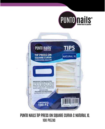 PUNTO NAILS TIP PRESS ON SQUARE CURVA C NATURAL XL 100 PZS.