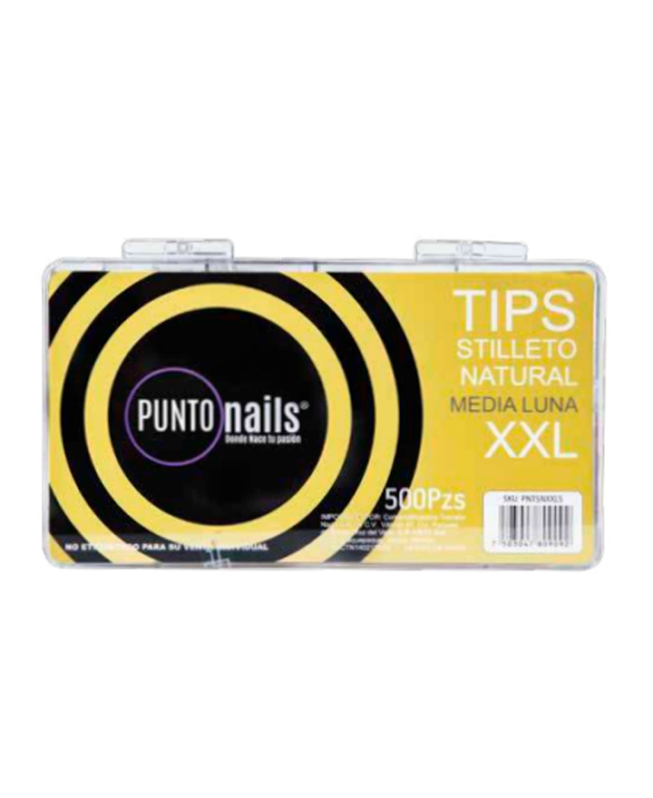 PUNTO NAILS TIP STILLETO MEDIA LUNA NATURAL XXL C/500 PZS. PNTSNXXL5