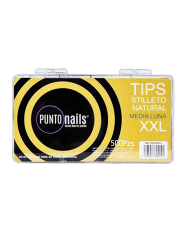 PUNTO NAILS TIP STILLETO MEDIA LUNA NATURAL XXL C/500 PZS. PNTSNXXL5