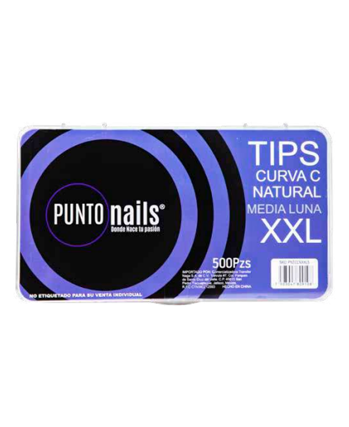 PUNTO NAILS TIP MEDIA LUNA CURVA C NATURAL XXL C/500 PZS. PNTCCNXXL5