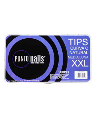 PUNTO NAILS TIP MEDIA LUNA CURVA C NATURAL XXL C/500 PZS. PNTCCNXXL5