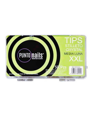 PUNTO NAILS TIP STILLETO MEDIA LUNA CRISTAL XXL C/500 PZS. PNTSCXXL5