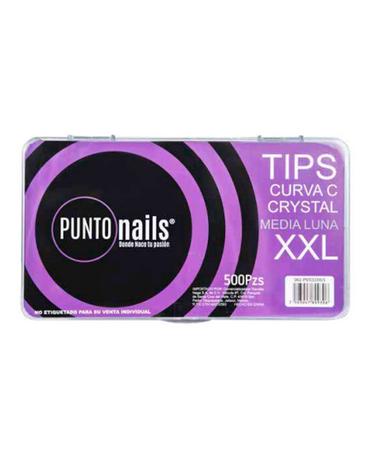 PUNTO NAILS TIP MEDIA LUNA CURVA C CRISTAL XXL C/500 PZS. PNTCCCXXL5