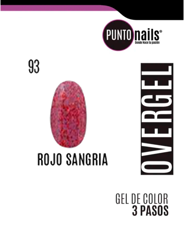 PUNTO NAILS OVERGEL 12 ML. #93 ROJO SANGRIA CON GLITTER