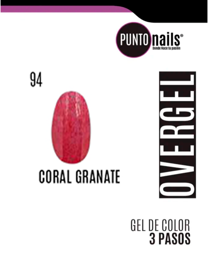 PUNTO NAILS OVERGEL 12 ML. #94 ROJO GRANATE CON GLITTER