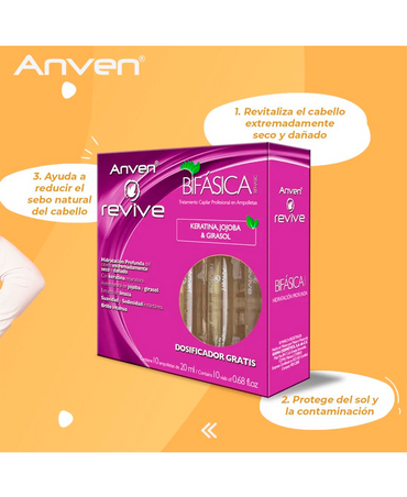 ANVEN REVIVE BIFASICA AMPOLLETA CON KERATINA CAJA CON 10 PZAS.