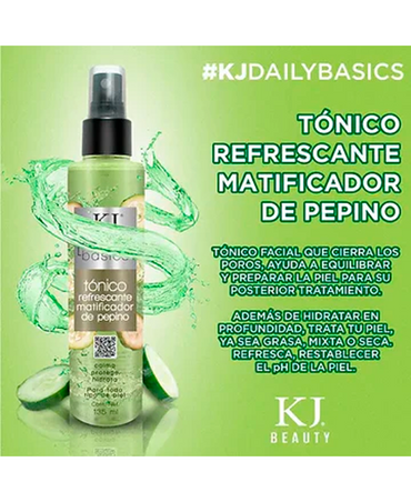 KJ DAILY BASICS TONICO REFRESCANTE MATIFICADOR  DE PEPINO 120 ML.