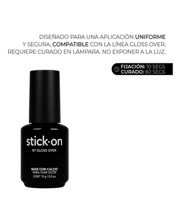 GLOSS OVER STICK-ON BASE ADHERENTE CON CALCIO PARA FIJAR GELTIP 15 ML.