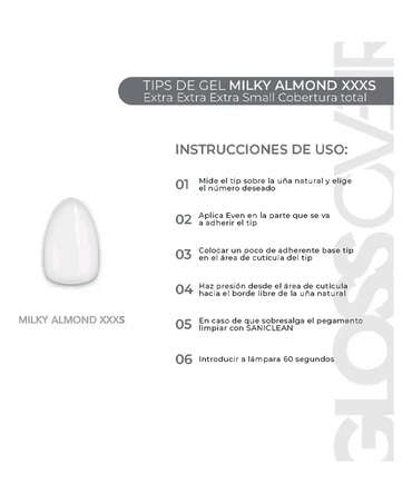 GLOSS OVER GELTIP ALMOND XXXS MILKY / BOX 550 PZAS.