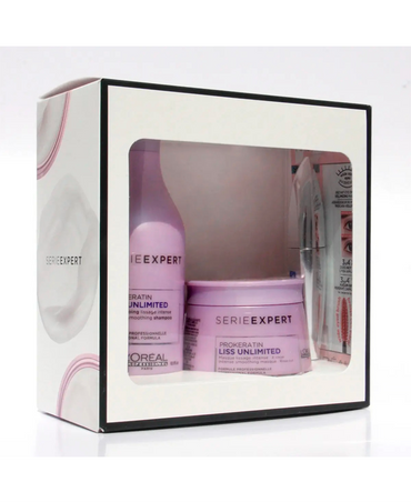 LP LOREAL SERIE EXPERT LISS UNLIMITED SHAMPOO/MASCARILLA/MASCARA PESTAÑAS COFRE - El Palacio De La Belleza